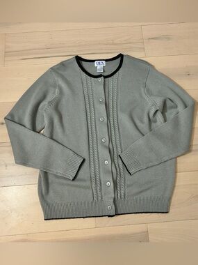 BFA Classics Cardigan Sweater Size L Gray with black Trim Grandpa